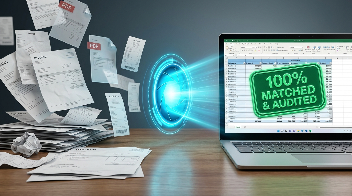 Does the work on its own: messy invoices automatically scanned and matched into a clean spreadsheet on your desktop